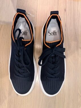 Söfft Navy Knit Lace-Up Sneakers with Orange Trim